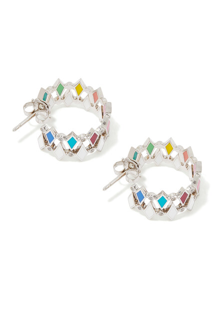 Mosaic Double Hoop Earrings, 18k White Gold & Diamonds